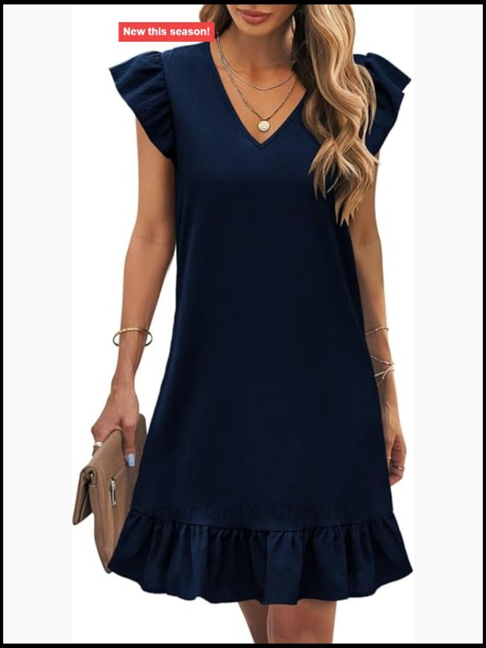 Women's V-Neck Cap Sleeve Mini Dress Casual Summer Swing Dress